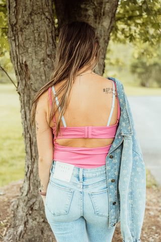 Bubblegum Lace and Ribbed Teddy Bodysuit