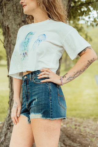 Watercolor Seahorse Cropped Graphic Tee