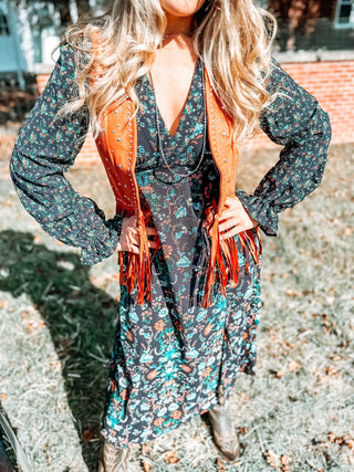 Rock & Roll Cowgirl Rust Floral Dress