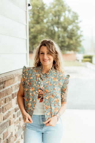 Floral Denim Vest