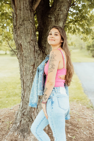 Bubblegum Lace and Ribbed Teddy Bodysuit