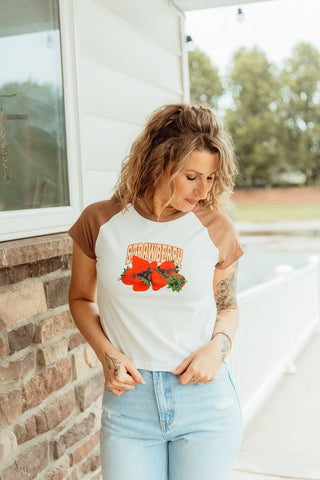 Strawberry Contrast Raglan Sleeve Graphic Tee