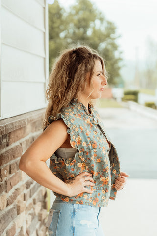 Floral Denim Vest