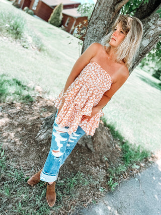 Cream & Coral Western Flow Top