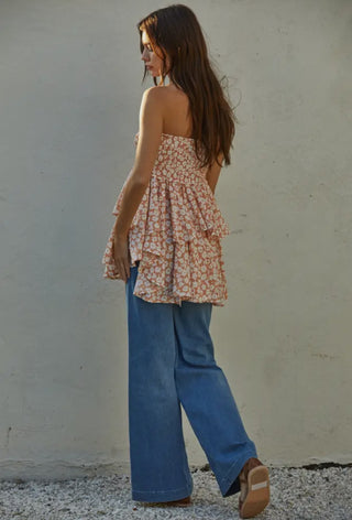 Cream & Coral Western Flow Top