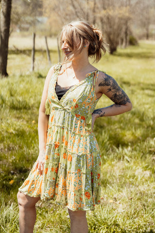 Floral V-Neck Mini Flare Dress