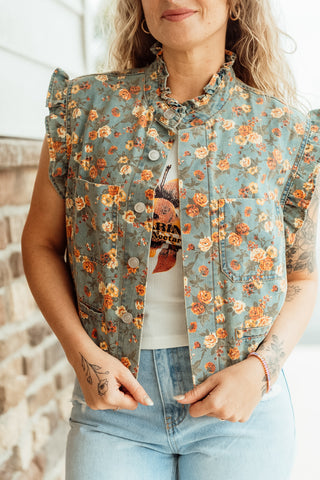 Floral Denim Vest