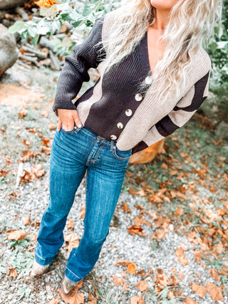 Color Block Button Down Cardi
