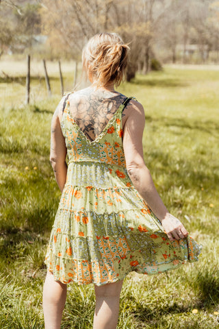 Floral V-Neck Mini Flare Dress