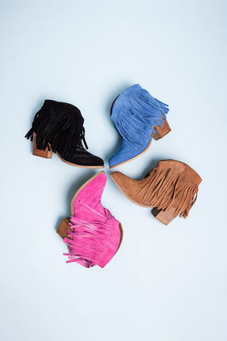 Amos Fringe Ankle Bootie in Suede