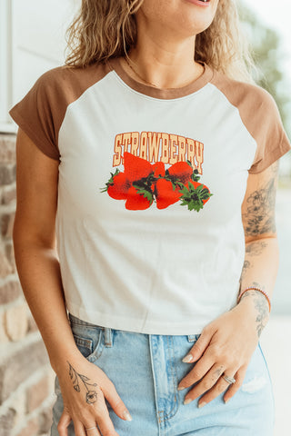 Strawberry Contrast Raglan Sleeve Graphic Tee