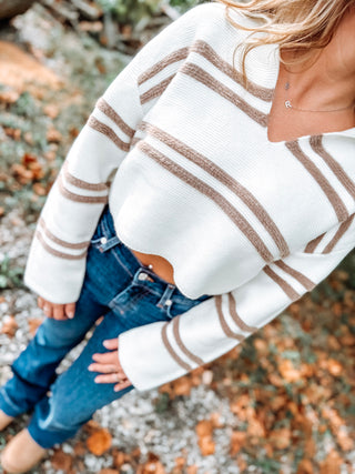 Stripe Crop Collar Sweater Top
