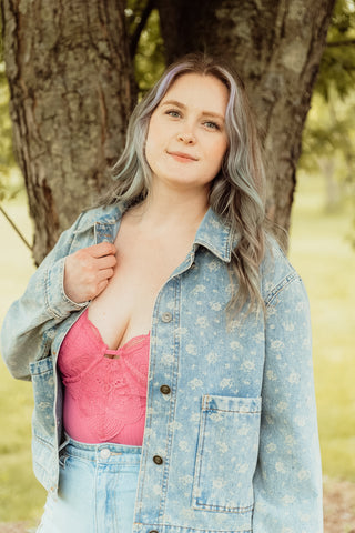 Bubblegum Lace and Ribbed Teddy Bodysuit