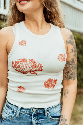 Vintage Roses Waffle Knit Graphic Tank
