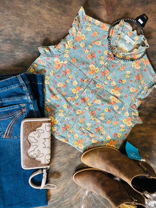 Floral Denim Vest