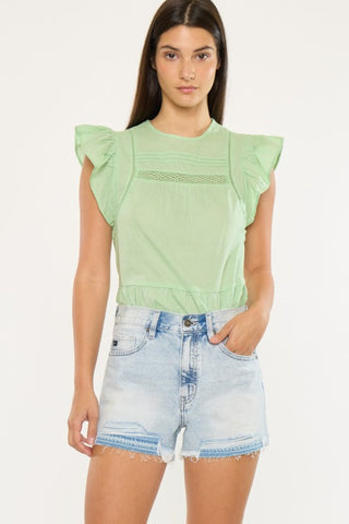 Kan-Can High Rise Released Hem Patch Shorts