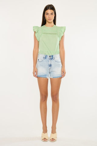 Kan-Can High Rise Released Hem Patch Shorts