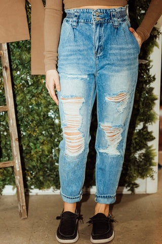 High Rise Paper Bag Mom Jeans