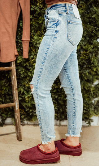 Destroy Mid Rise Ankle Skinny with Frayed Hem