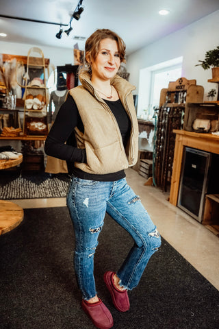 Mid Rise Slim Straight with Leopard Patch Work