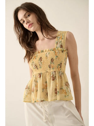 Floral Smock Bust Swiss Dot Tank