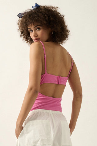 Bubblegum Lace and Ribbed Teddy Bodysuit