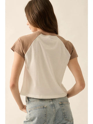 Strawberry Contrast Raglan Sleeve Graphic Tee