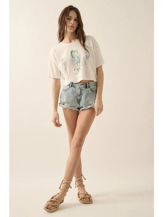 Watercolor Seahorse Cropped Graphic Tee