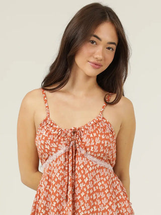 Cactus Print Lace Trim Tank