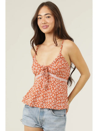Cactus Print Lace Trim Tank