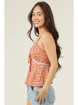 Cactus Print Lace Trim Tank
