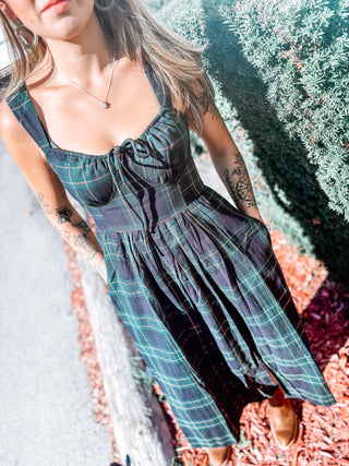 Plaid Corset Midi Dress