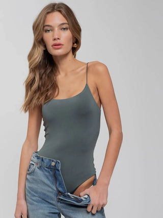 Thin Strap Seamless Knit Cami Bodysuit