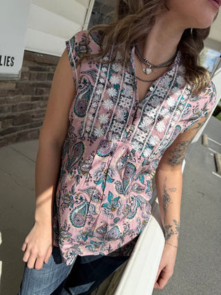 Roper Embroidered Pink Paisley Blouse