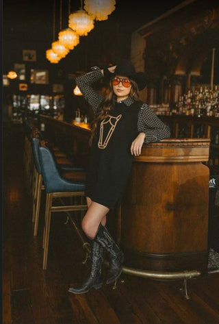MOD HORSE SWEATER DRESS BLACK