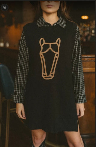MOD HORSE SWEATER DRESS BLACK