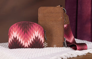 WRANGLER Southwestern Art Print Dual Pouch Wristlet Dark Pink