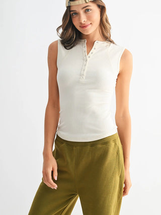 Essential Micro-Ribbed Henley Tank Top