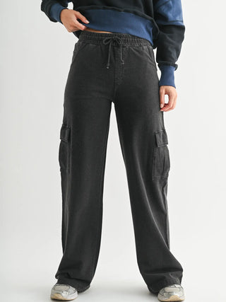 Mineral Wash Wide Leg Cargo Pants