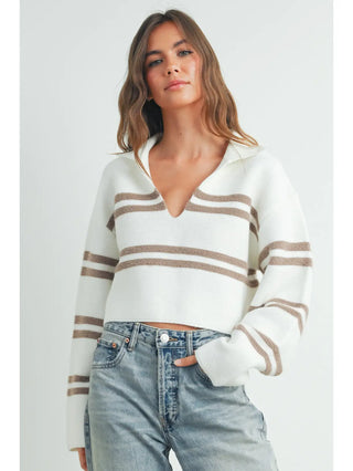 Stripe Crop Collar Sweater Top