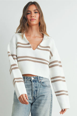 Stripe Crop Collar Sweater Top