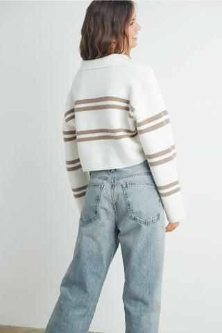 Stripe Crop Collar Sweater Top