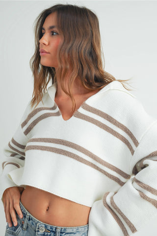 Stripe Crop Collar Sweater Top