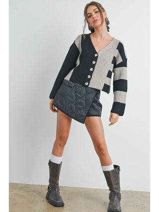 Color Block Button Down Cardi