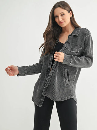 Mineral Wash Waffle Knit Jacket