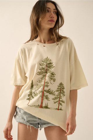 Pine Trees Distressed Oversized Tee