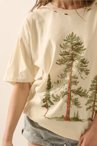 Pine Trees Distressed Oversized Tee