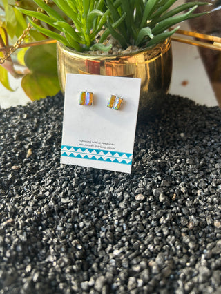 Two Square Stone Opal SS Earrings