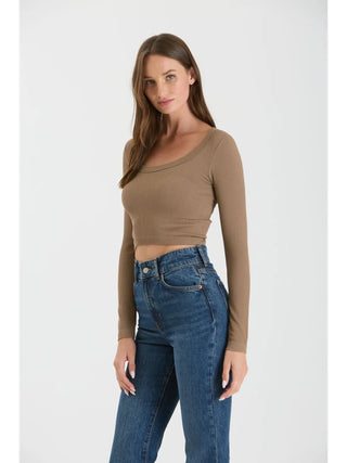 Scoop Neck Long Sleeve Sweater Knit Crop Top