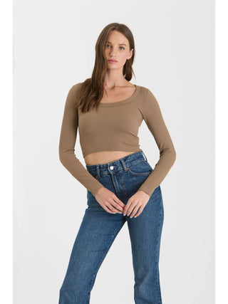 Scoop Neck Long Sleeve Sweater Knit Crop Top